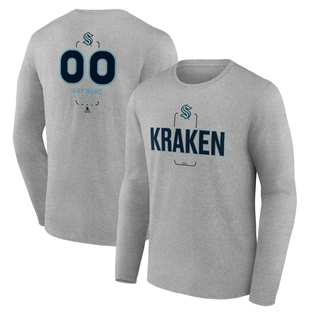 Seattle Kraken Personalized Name & Number Midfielder Long Sleeve T-Shirt - Gray | US 202447078
