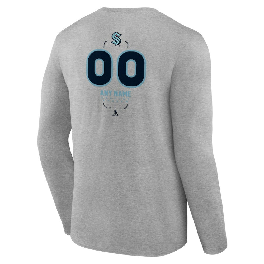Seattle Kraken Personalized Name & Number Midfielder Long Sleeve T-Shirt - Gray | US 202447078