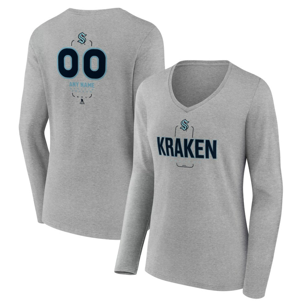 Seattle Kraken Women's Personalized Name & Number Midfielder Long Sleeve V-Neck T-Shirt - Gray | US 202447081