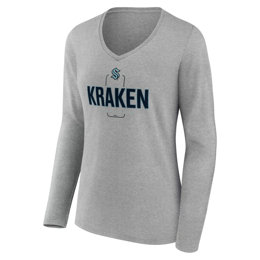 Seattle Kraken Women's Personalized Name & Number Midfielder Long Sleeve V-Neck T-Shirt - Gray | US 202447081