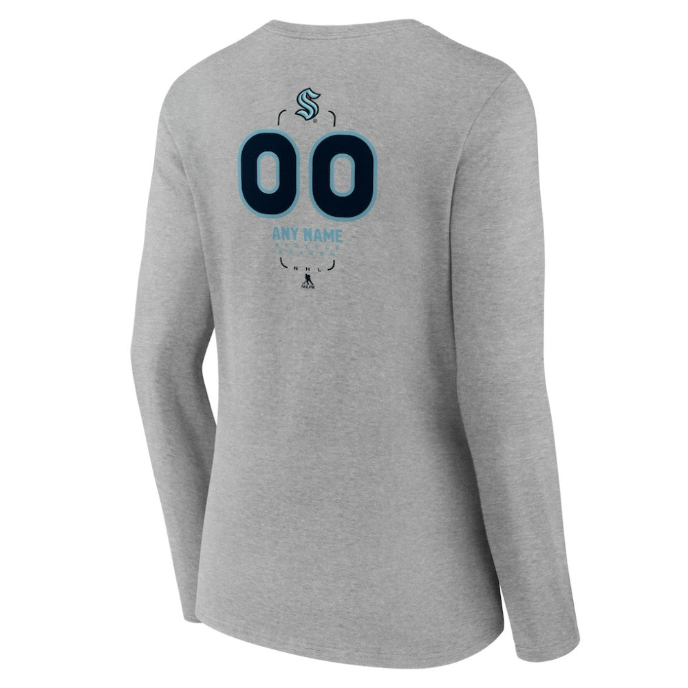 Seattle Kraken Women's Personalized Name & Number Midfielder Long Sleeve V-Neck T-Shirt - Gray | US 202447081