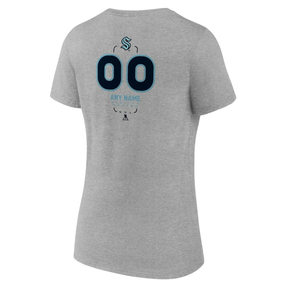 Seattle Kraken Women's Personalized Name & Number Midfielder V-Neck T-Shirt - Gray | US 202447082