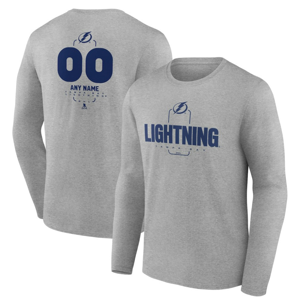 Tampa Bay Lightning Personalized Name & Number Midfielder Long Sleeve T-Shirt - Gray | US 202447083