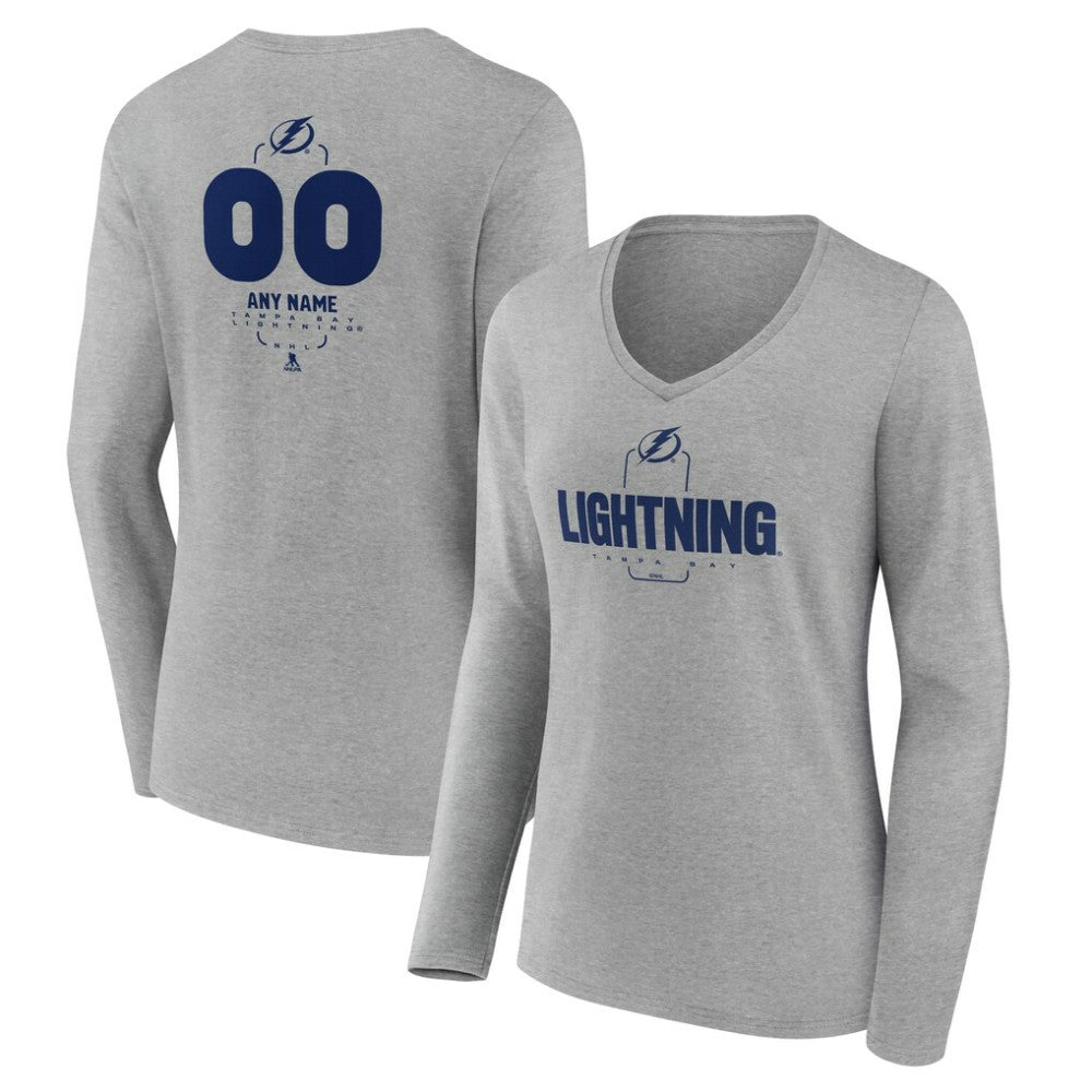 Tampa Bay Lightning Women's Personalized Name & Number Midfielder Long Sleeve V-Neck T-Shirt - Gray | US 202447086