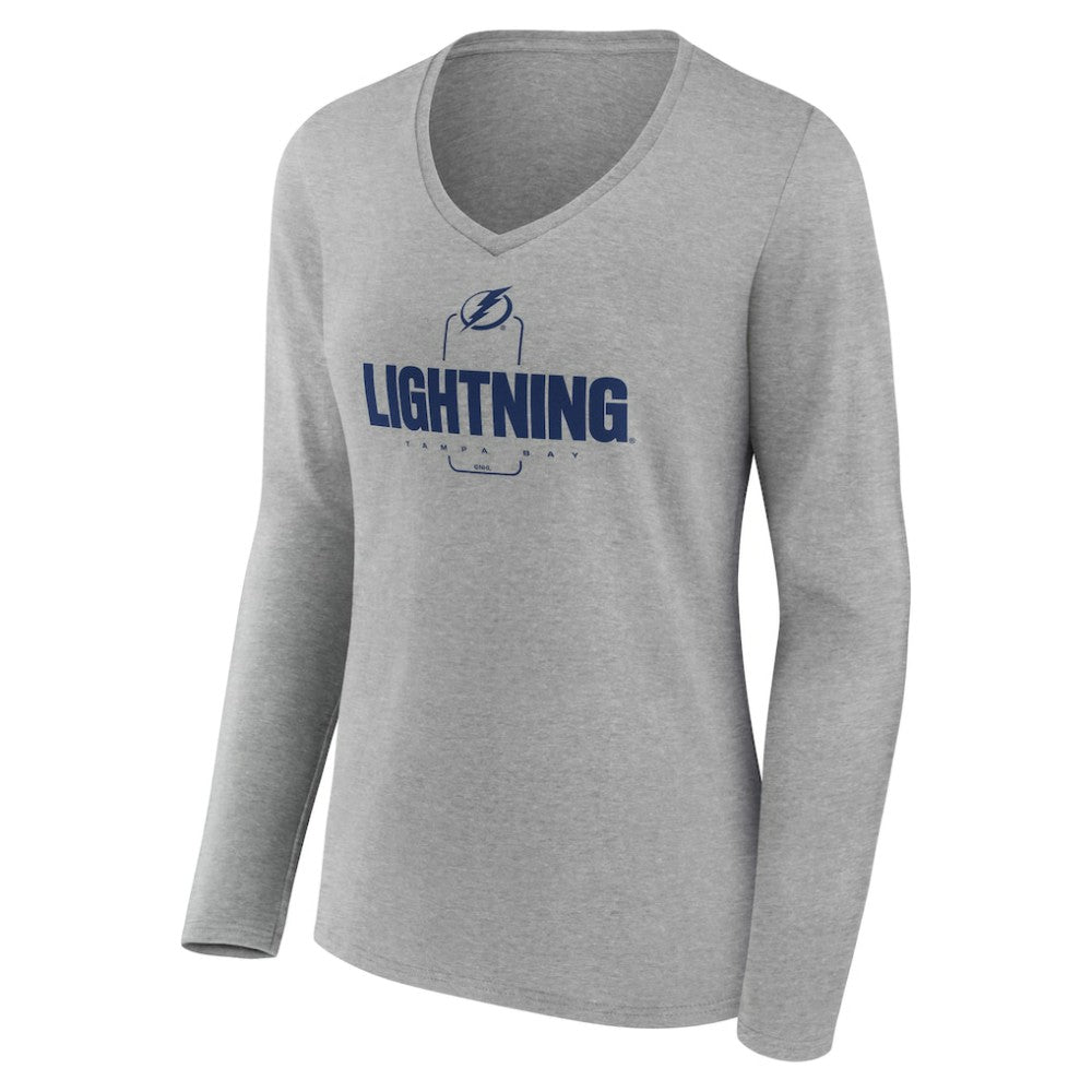 Tampa Bay Lightning Women's Personalized Name & Number Midfielder Long Sleeve V-Neck T-Shirt - Gray | US 202447086