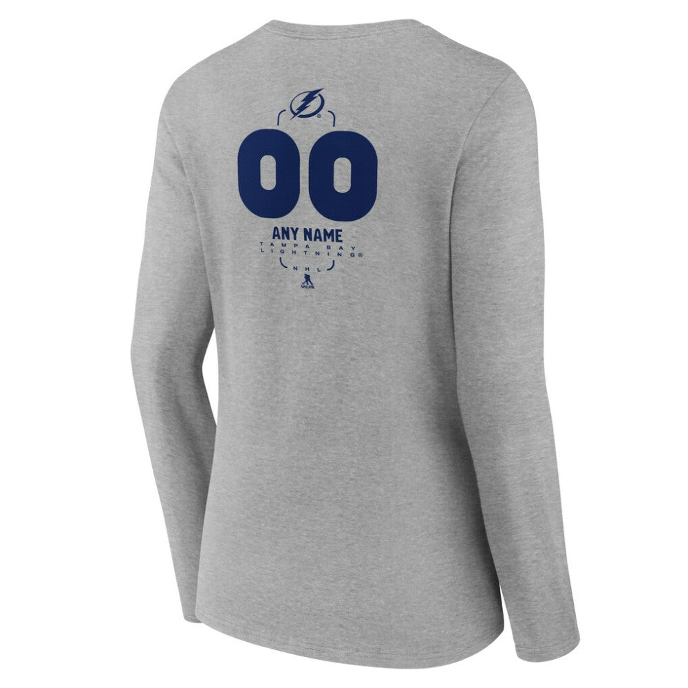 Tampa Bay Lightning Women's Personalized Name & Number Midfielder Long Sleeve V-Neck T-Shirt - Gray | US 202447086