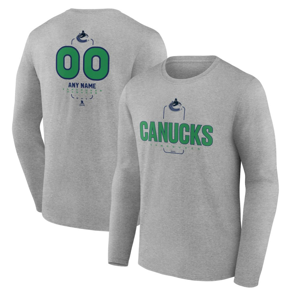 Vancouver Canucks Personalized Name & Number Midfielder Long Sleeve T-Shirt - Gray | US 202447093