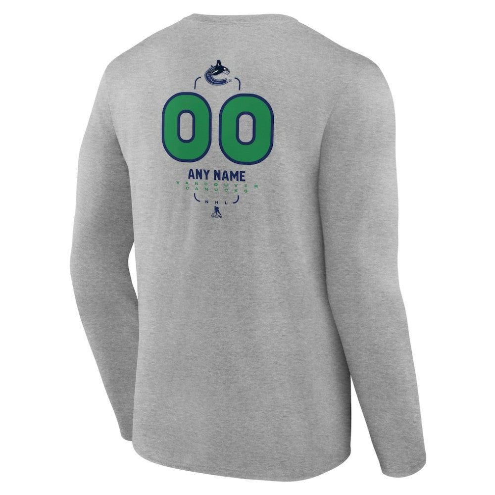 Vancouver Canucks Personalized Name & Number Midfielder Long Sleeve T-Shirt - Gray | US 202447093