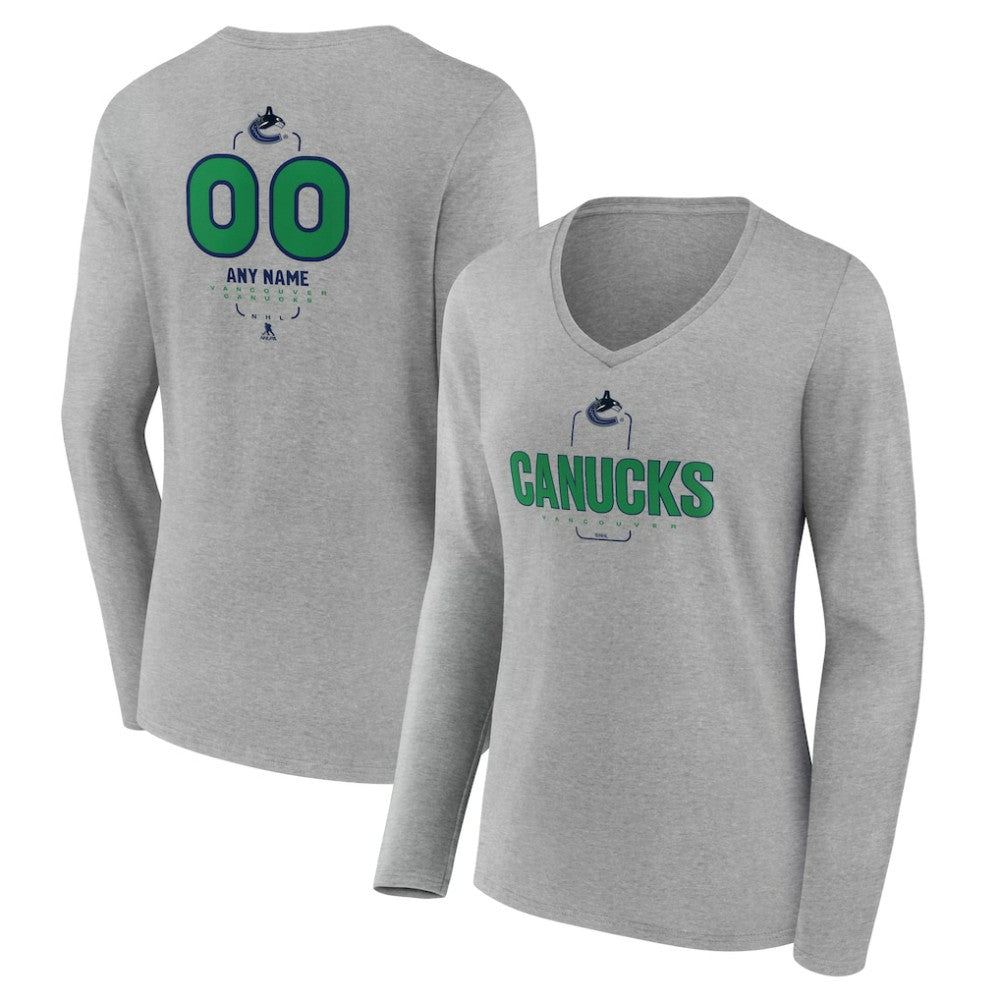 Vancouver Canucks Women's Personalized Name & Number Midfielder Long Sleeve V-Neck T-Shirt - Gray | US 202447096