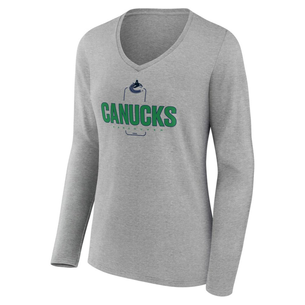 Vancouver Canucks Women's Personalized Name & Number Midfielder Long Sleeve V-Neck T-Shirt - Gray | US 202447096