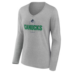 Vancouver Canucks Women's Personalized Name & Number Midfielder Long Sleeve V-Neck T-Shirt - Gray | US 202447096