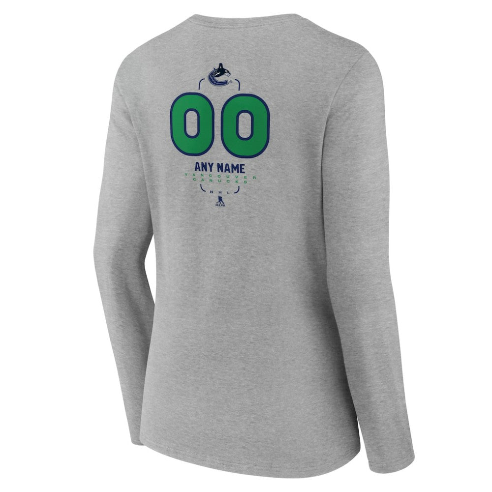 Vancouver Canucks Women's Personalized Name & Number Midfielder Long Sleeve V-Neck T-Shirt - Gray | US 202447096