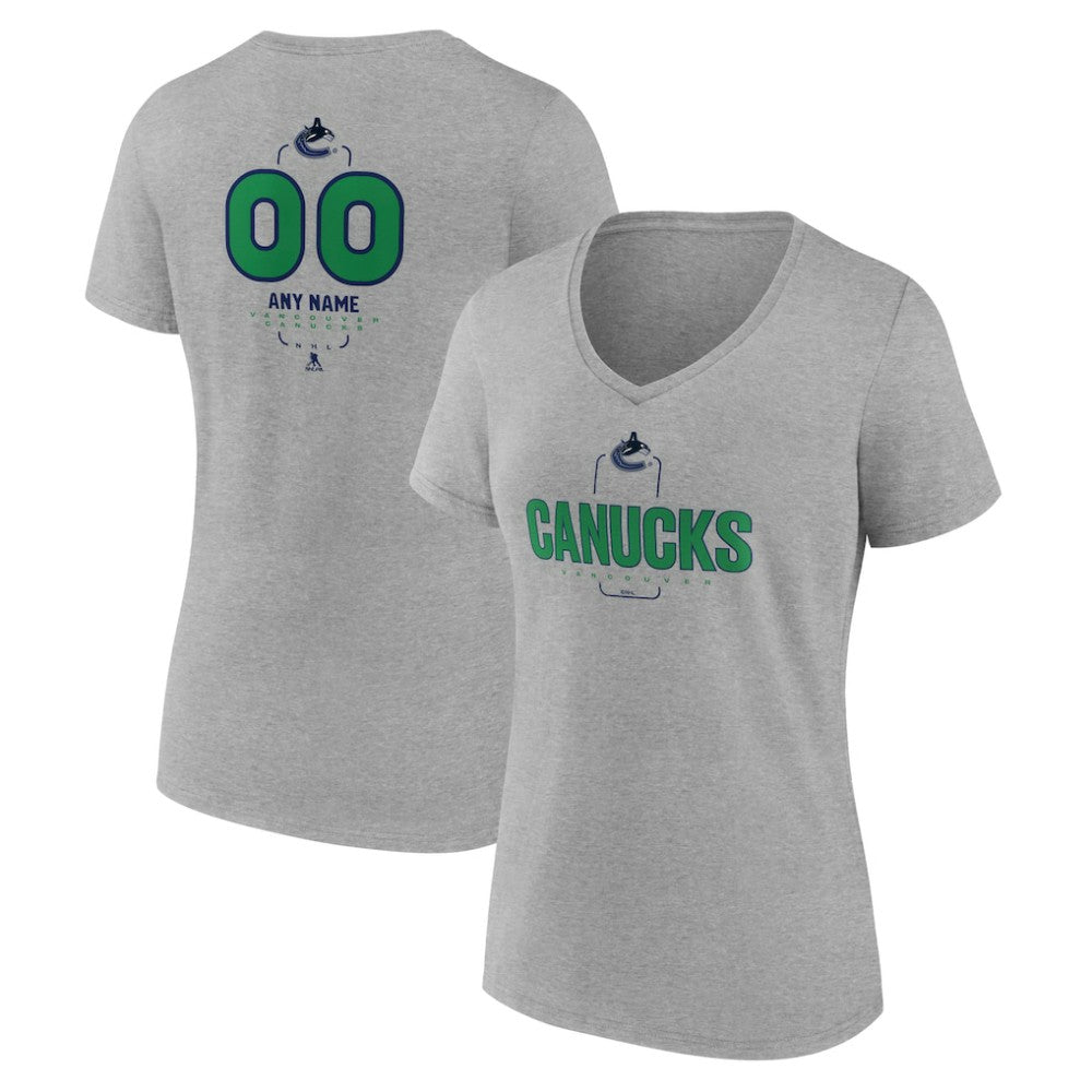 Vancouver Canucks Women's Personalized Name & Number Midfielder V-Neck T-Shirt - Gray | US 202447097