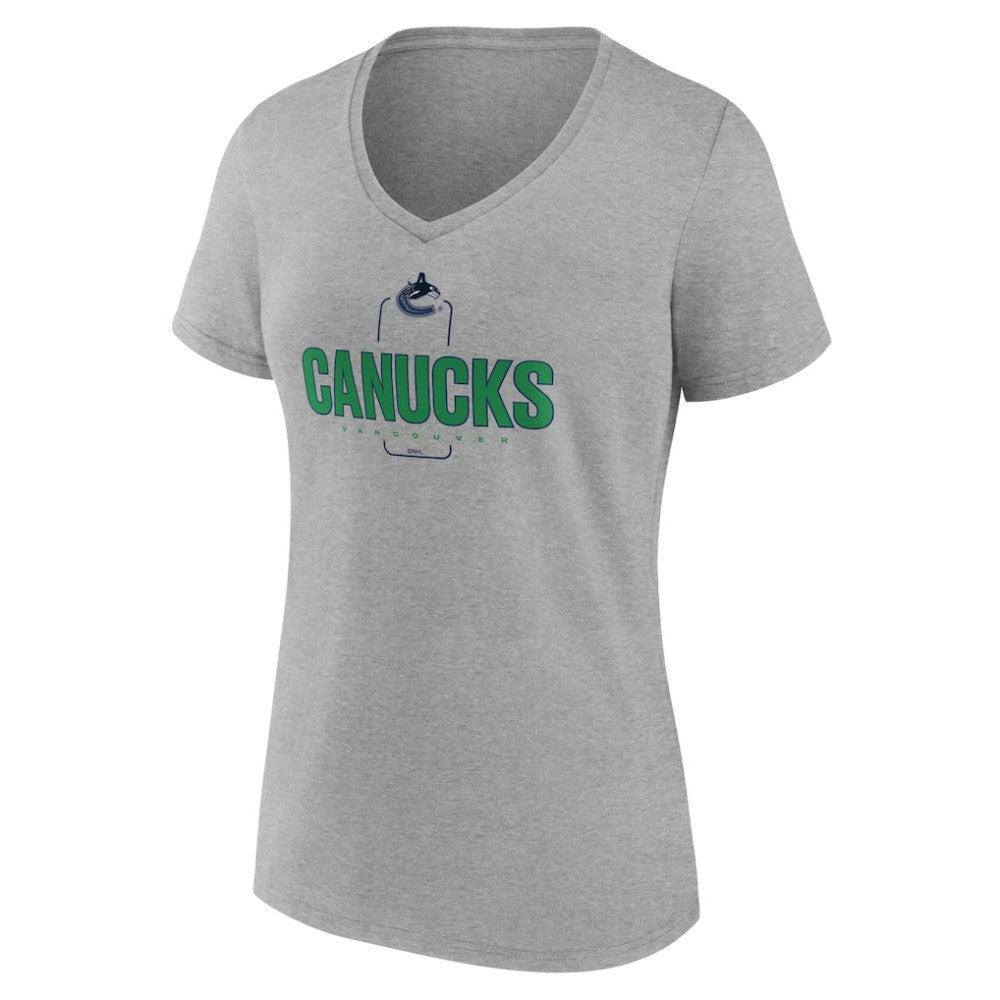 Vancouver Canucks Women's Personalized Name & Number Midfielder V-Neck T-Shirt - Gray | US 202447097
