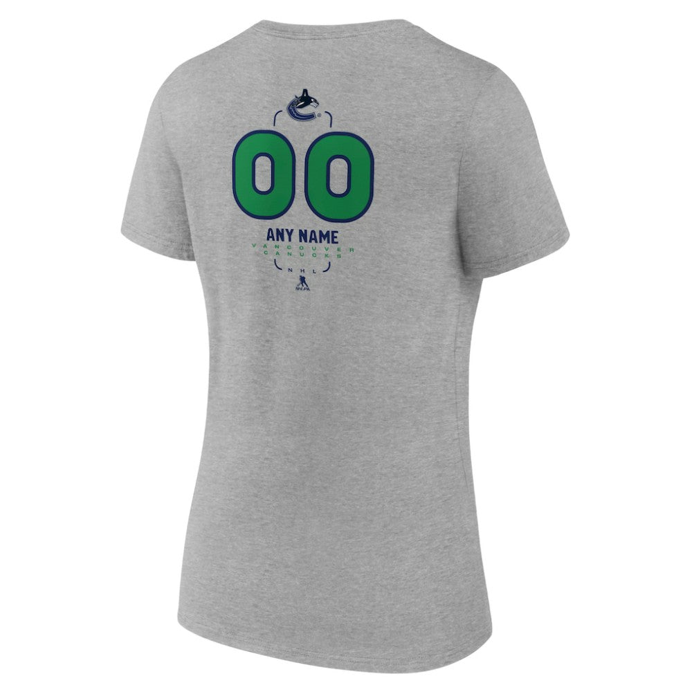 Vancouver Canucks Women's Personalized Name & Number Midfielder V-Neck T-Shirt - Gray | US 202447097
