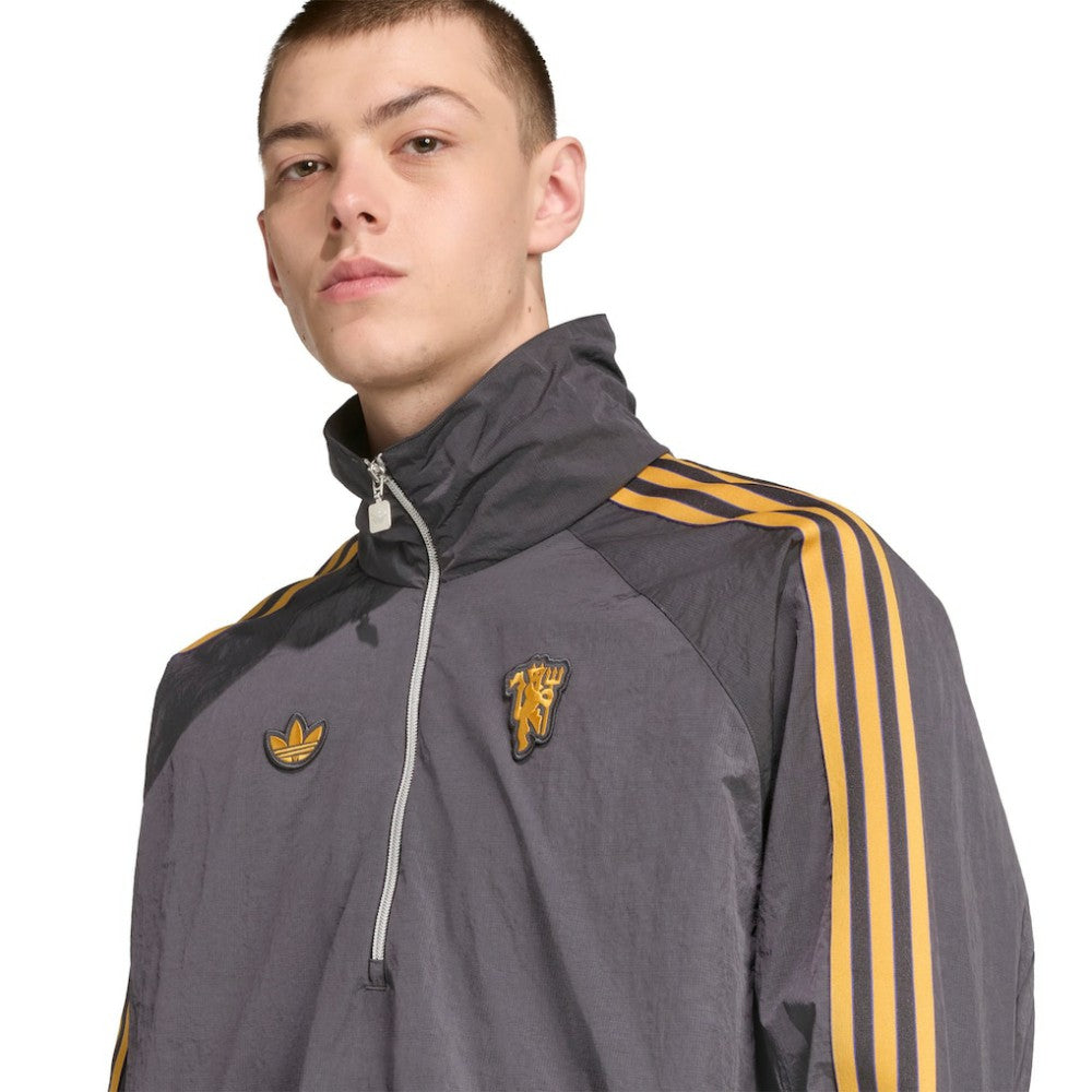Manchester United Terrace Icons Half-Zip Jacket Gray - Adidas sale