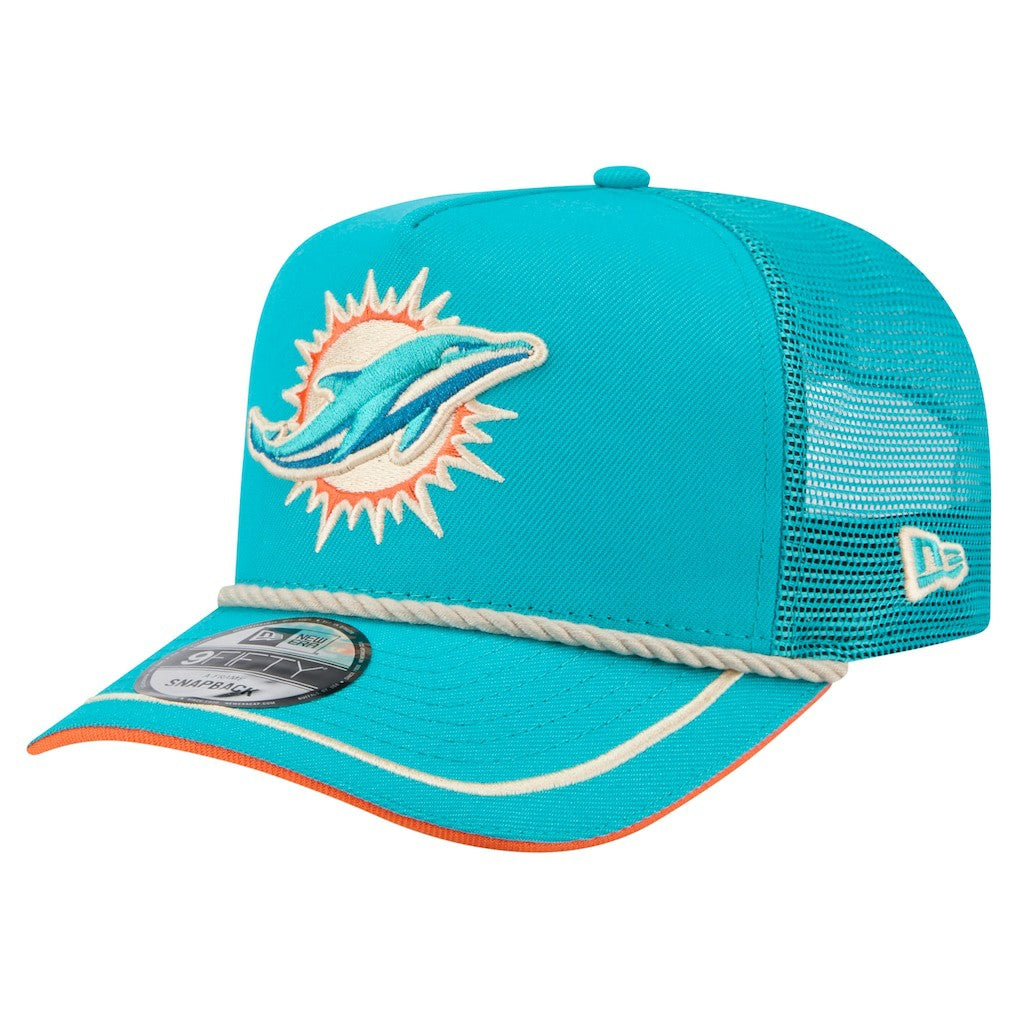 Miami Dolphins New Era Vintage Team Rope A-Frame Trucker 9FIFTY Snapback Hat - Aqua Hats