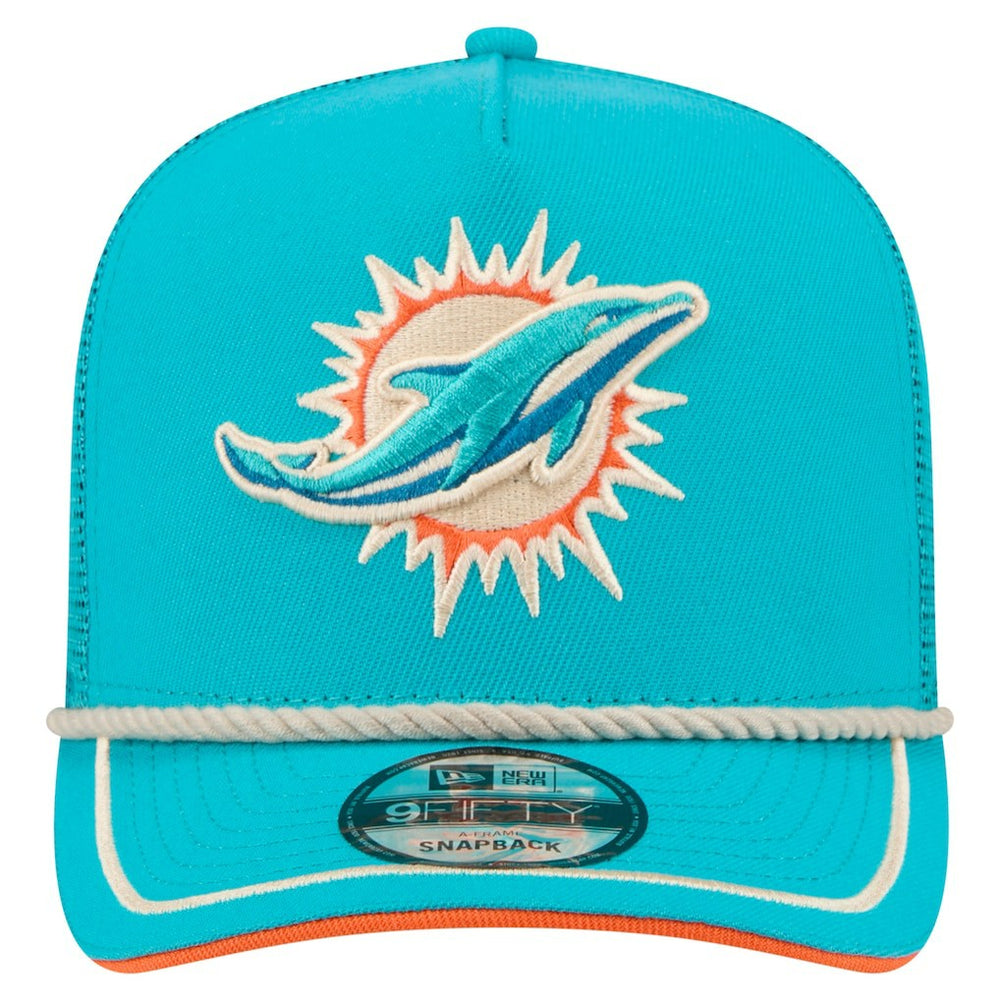 Miami Dolphins New Era Vintage Team Rope A-Frame Trucker 9FIFTY Snapback Hat - Aqua Hats