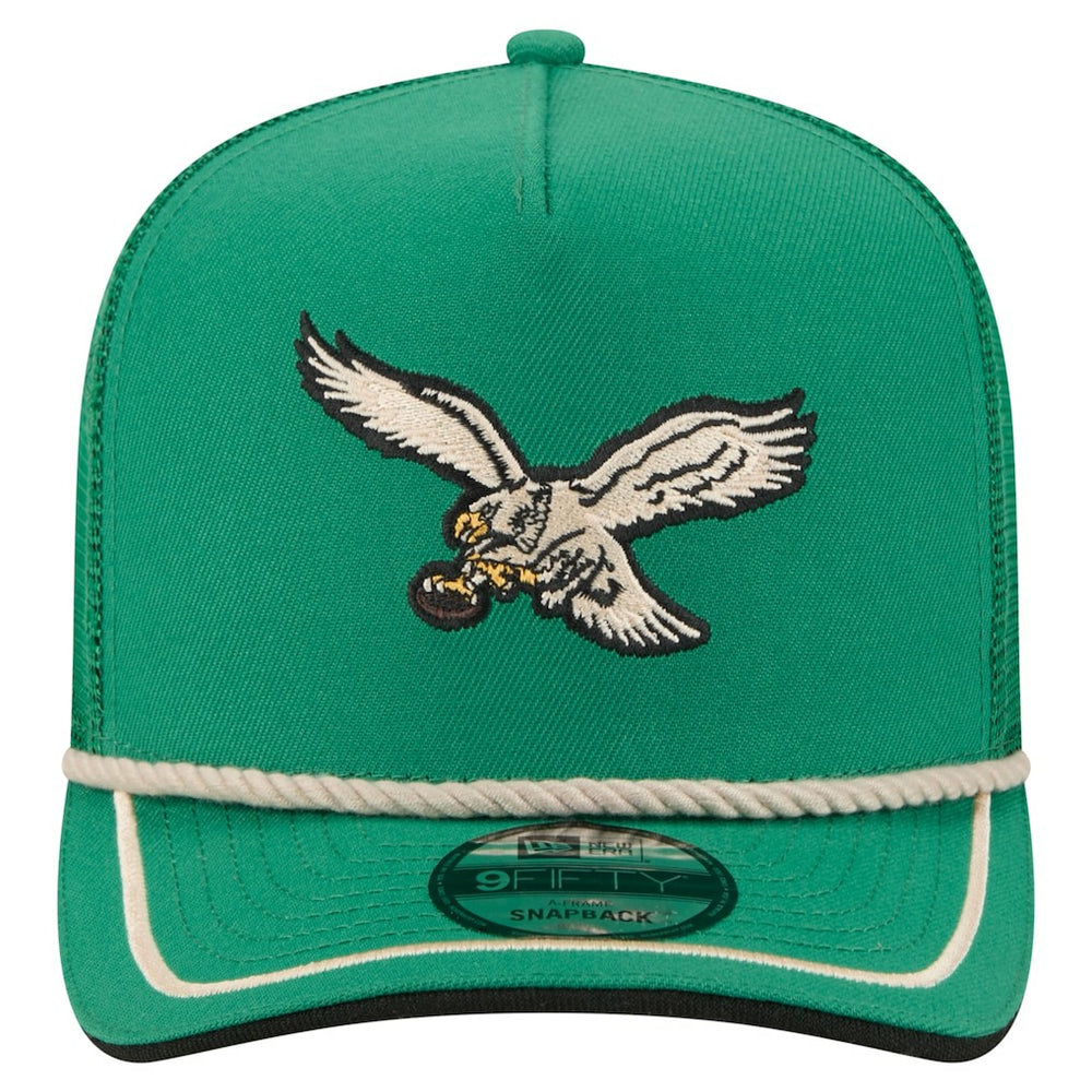 Philadelphia Eagles New Era Vintage Team Rope A-Frame Trucker 9FIFTY Snapback Hat - Kelly Green Hats
