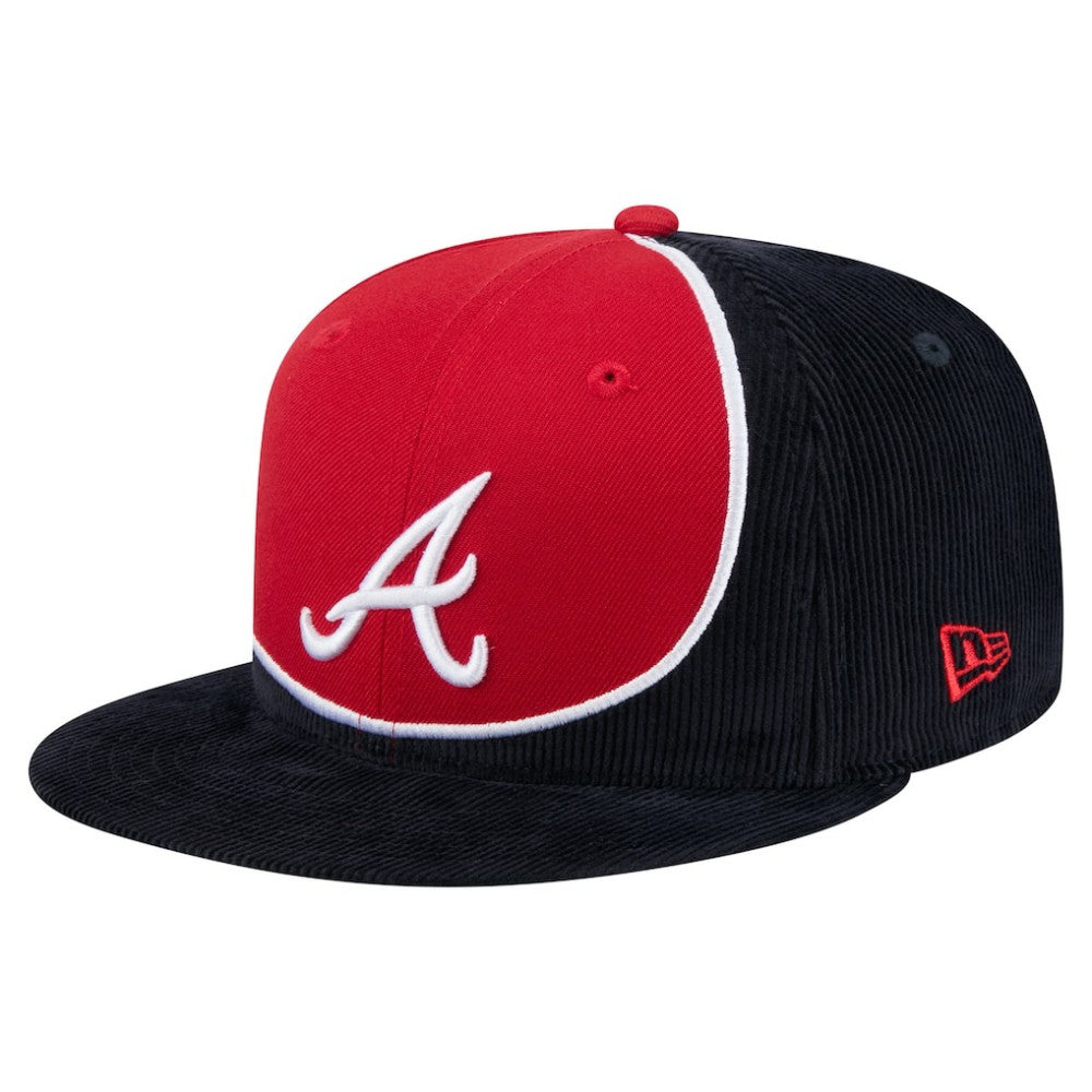 Atlanta Braves New Era Retro Split Corduroy Snapback Hat - Navy/Red Hats