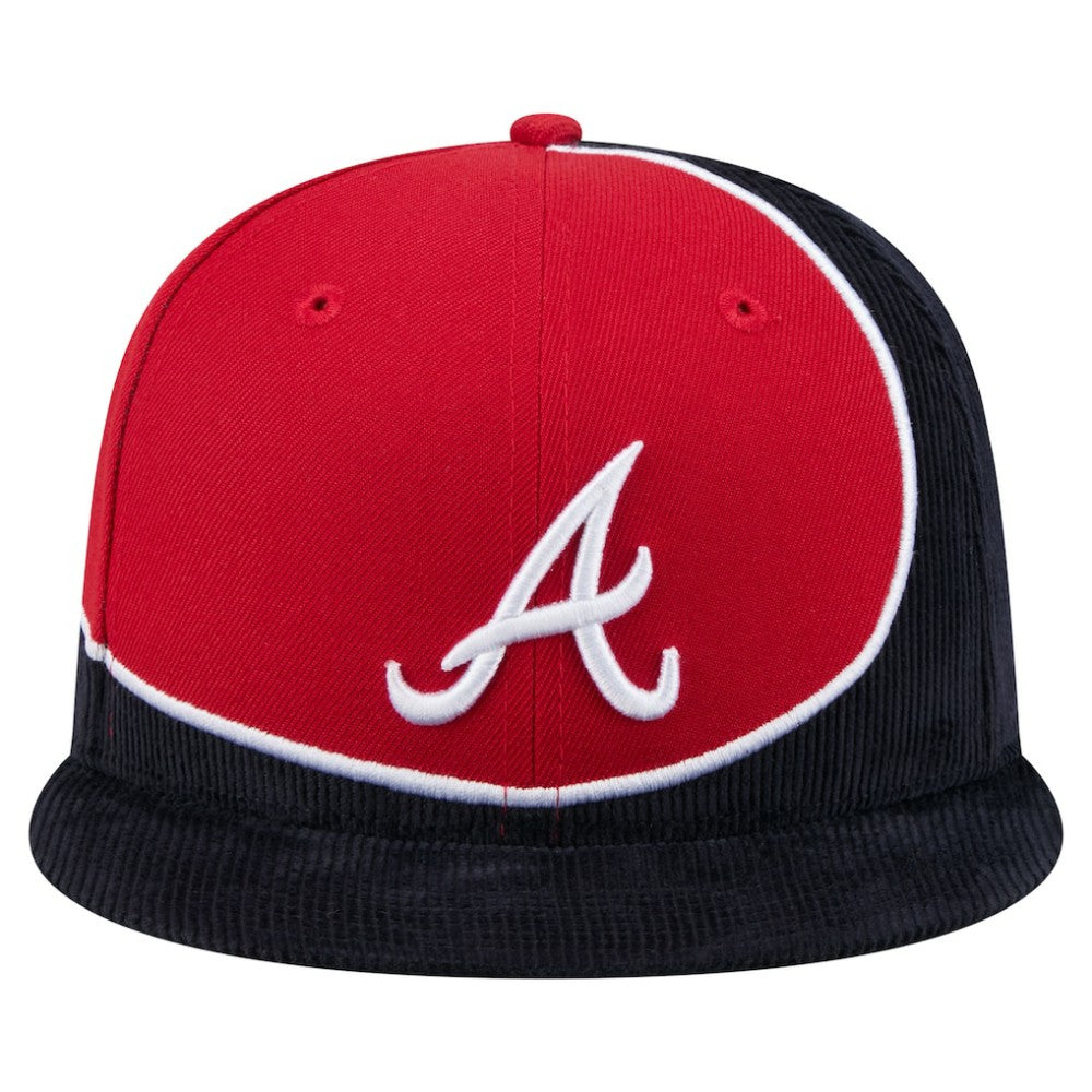 Atlanta Braves New Era Retro Split Corduroy Snapback Hat - Navy/Red Hats