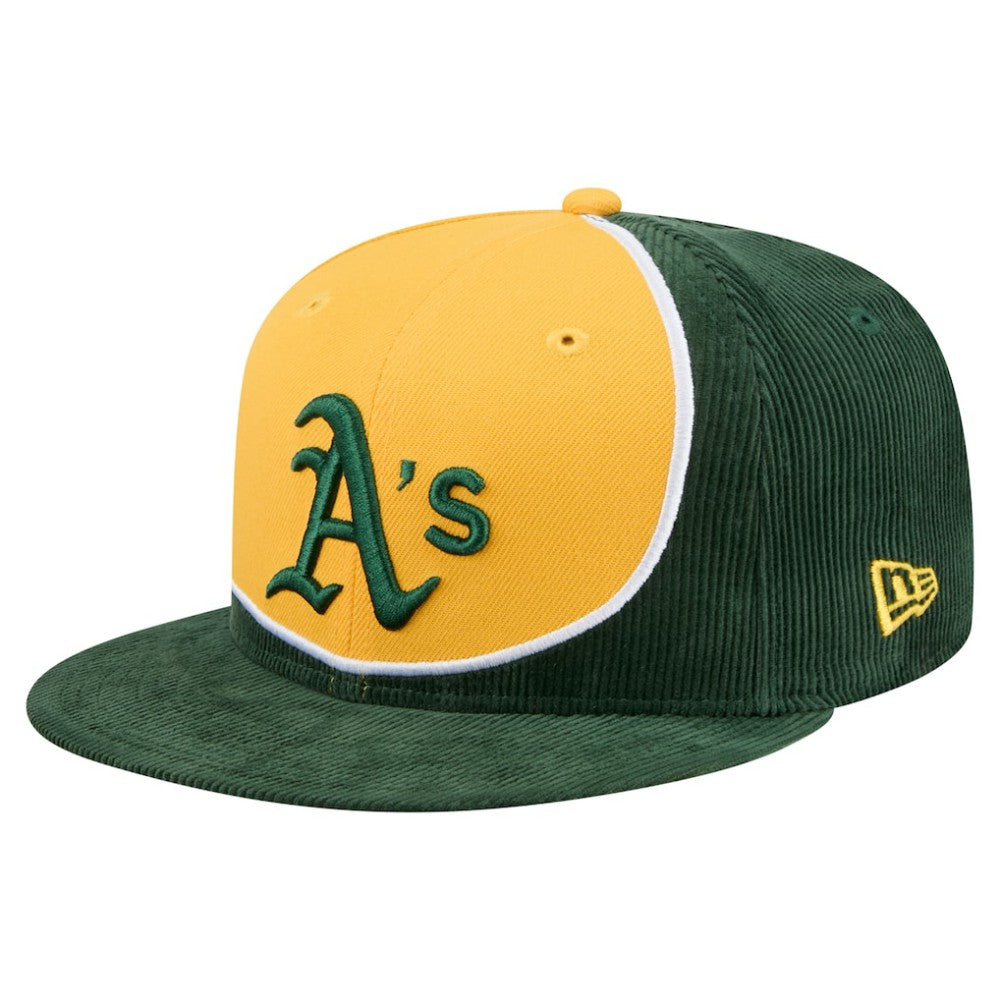 Athletics New Era Retro Split Corduroy Snapback Hat - Green/Gold Hats