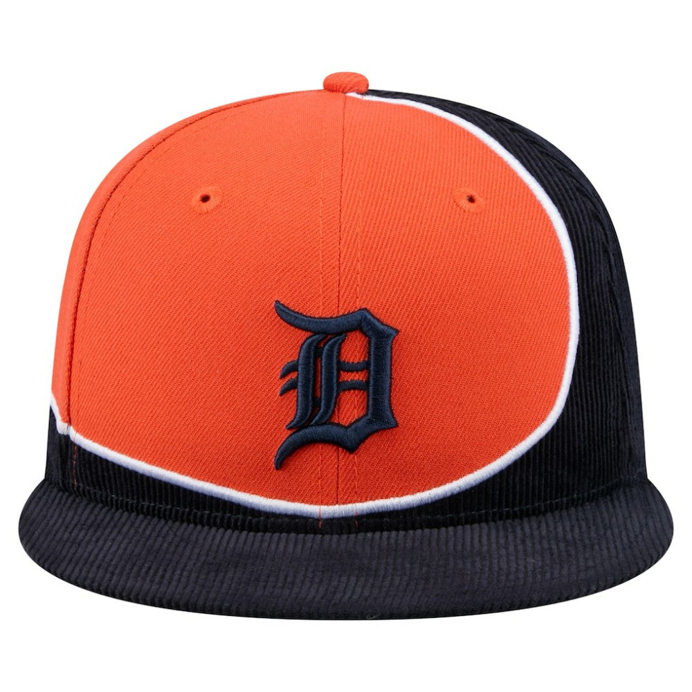 Detroit Tigers New Era Retro Split Corduroy Snapback Hat - Navy/Orange Hats