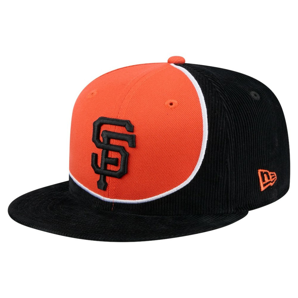 San Francisco Giants New Era Retro Split Corduroy Snapback Hat - Black/Orange Hats