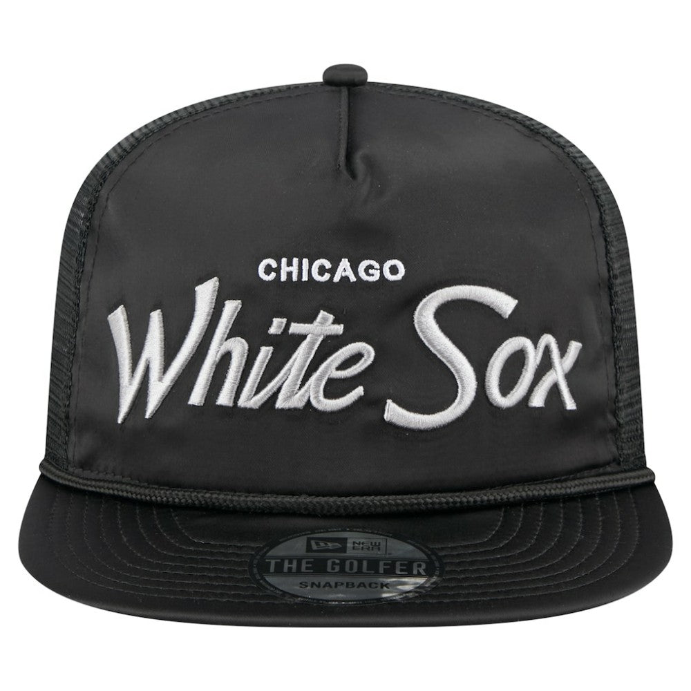 Chicago White Sox New Era Retro Satin Script Golfer Adjustable Hat - Black Hats