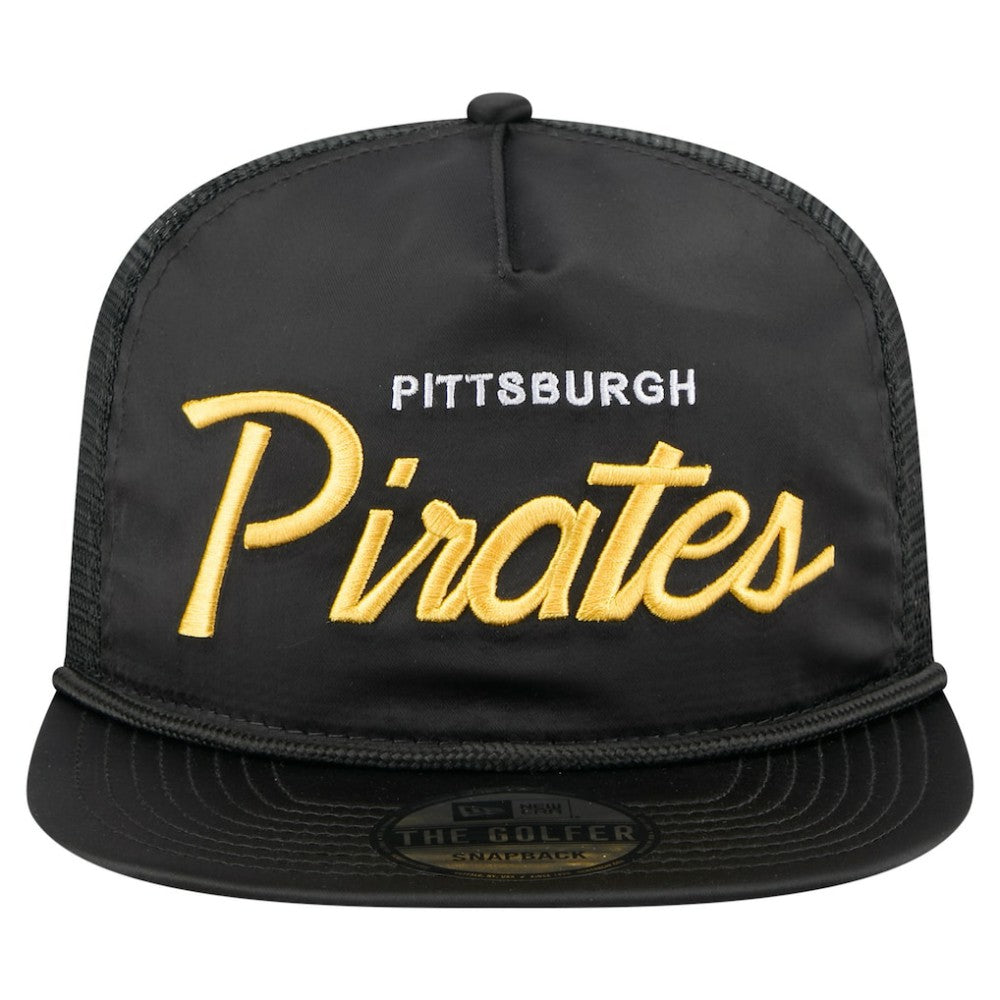 Pittsburgh Pirates New Era Retro Satin Script Golfer Adjustable Hat - Black Hats