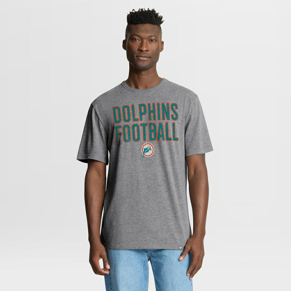 Miami Dolphins First Down Tribute Tri-Blend T-Shirt - Heather Gray T-shirts