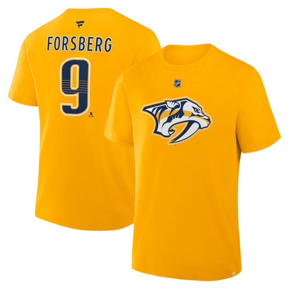 Filip Forsberg Nashville Predators Fanatics Authentic Stack Name & Number T-Shirt - Gold | US 202466739