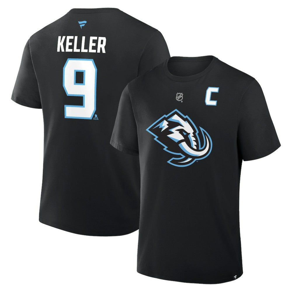 Clayton Keller Utah Mammoth Fanatics Authentic Stack Name & Number T-Shirt - Black | US 202466801