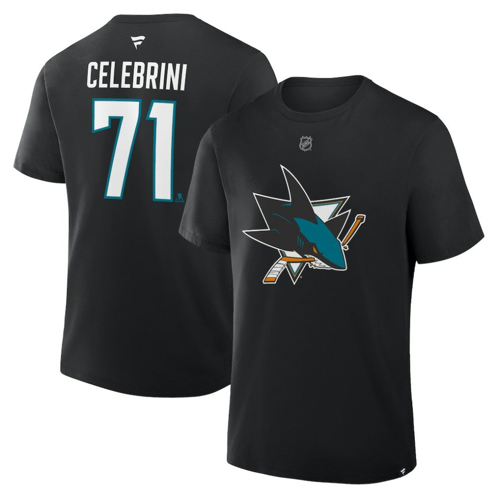 Macklin Celebrini San Jose Sharks Fanatics Authentic Stack Name & Number T-Shirt - Black | US 202466838