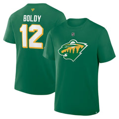 Matthew Boldy Minnesota Wild Fanatics Authentic Stack Name & Number T-Shirt - Kelly Green | US 202466909