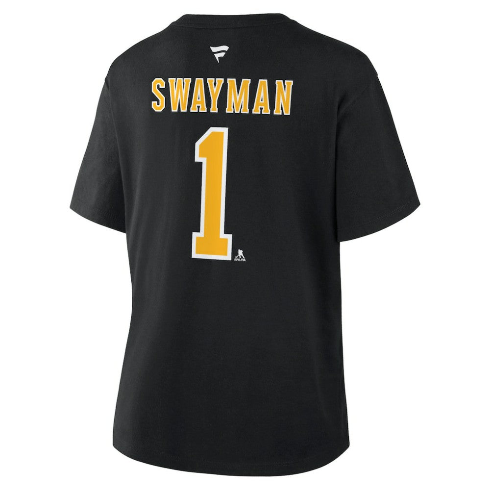 Jeremy Swayman Boston Bruins Fanatics Women's Authentic Stack Name & Number T-Shirt - Black | US 202477489