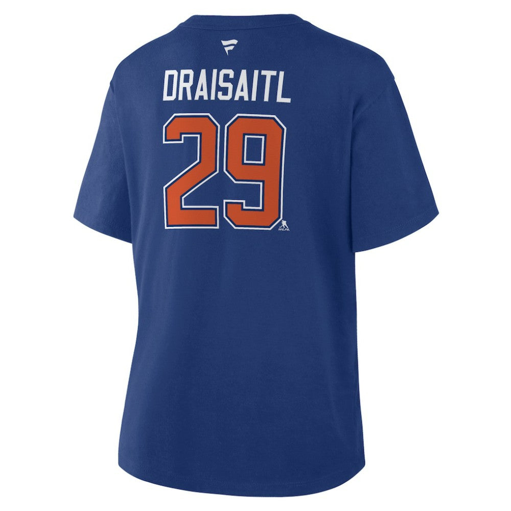 Leon Draisaitl Edmonton Oilers Fanatics Women's Authentic Stack Name & Number T-Shirt - Royal | US 202477499