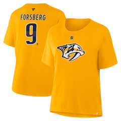 Filip Forsberg Nashville Predators Fanatics Women's Authentic Stack Name & Number T-Shirt - Gold | US 202477503