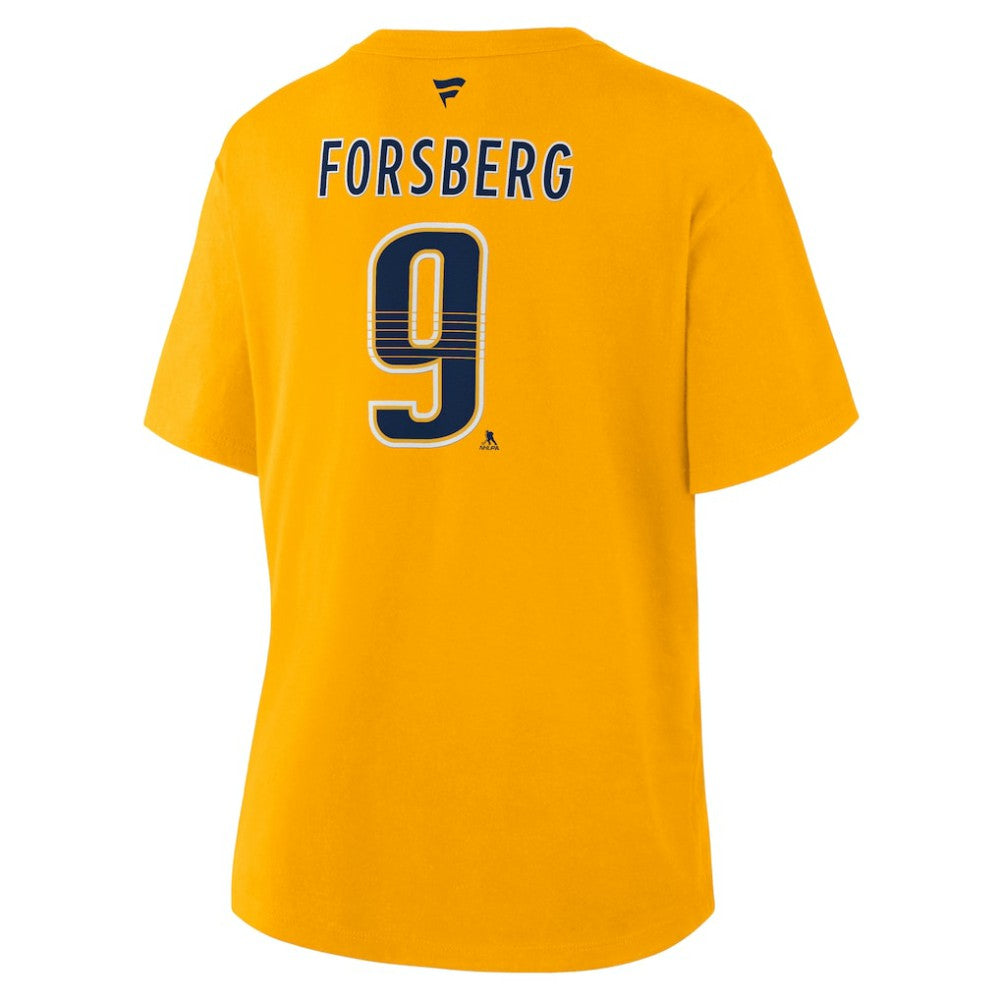 Filip Forsberg Nashville Predators Fanatics Women's Authentic Stack Name & Number T-Shirt - Gold | US 202477503
