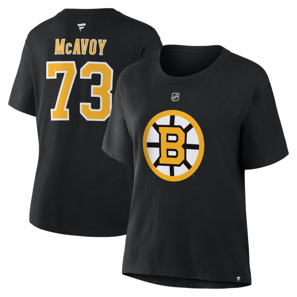 Charlie McAvoy Boston Bruins Fanatics Women's Authentic Stack Name & Number T-Shirt - Black | US 202477524