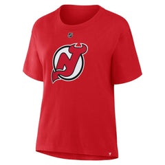Jack Hughes New Jersey Devils Fanatics Women's Authentic Stack Name & Number T-Shirt - Red | US 202477548