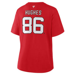 Jack Hughes New Jersey Devils Fanatics Women's Authentic Stack Name & Number T-Shirt - Red | US 202477548