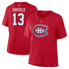 Cole Caufield Montreal Canadiens Fanatics Women's Authentic Stack Name & Number T-Shirt - Red | US 202477589
