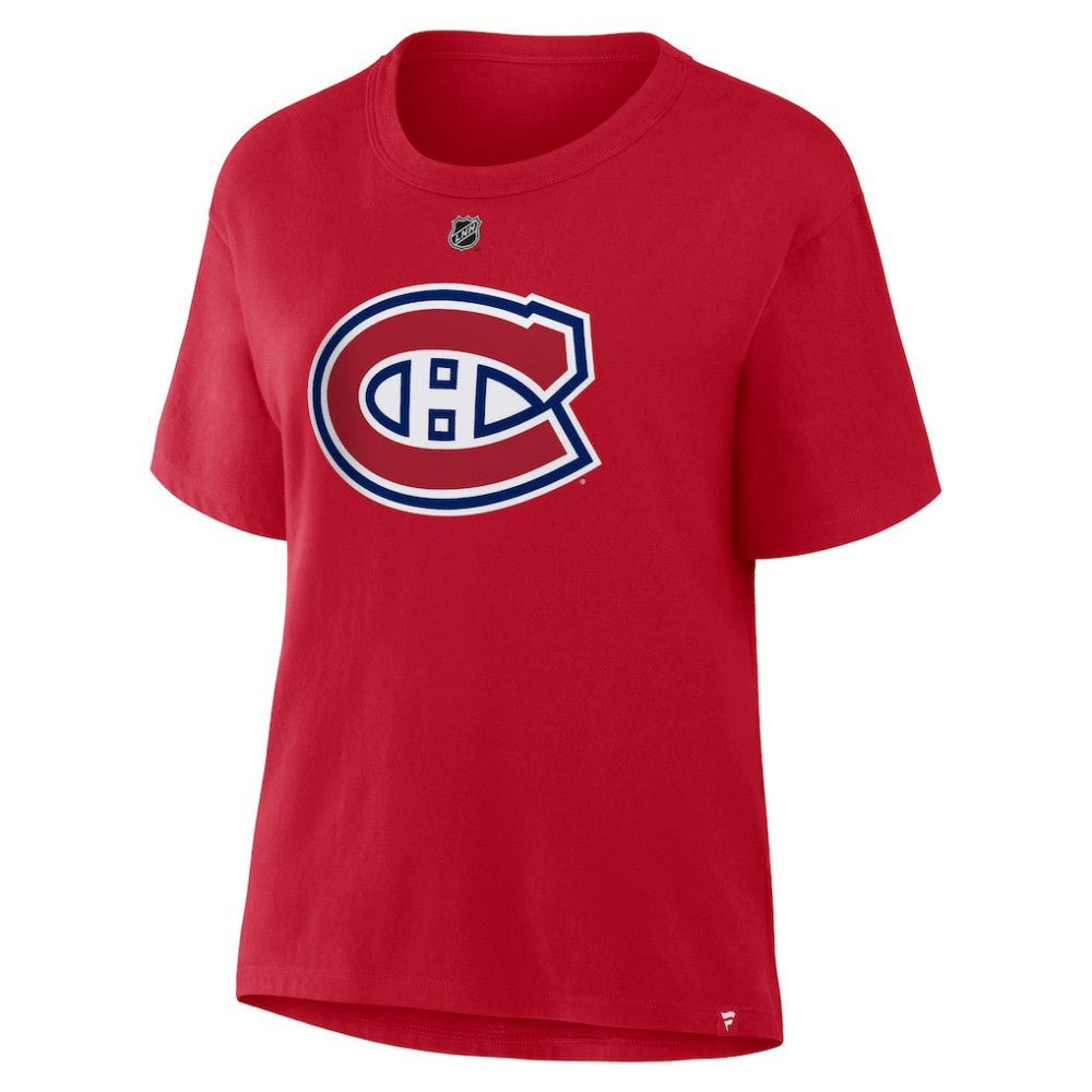 Cole Caufield Montreal Canadiens Fanatics Women's Authentic Stack Name & Number T-Shirt - Red | US 202477589