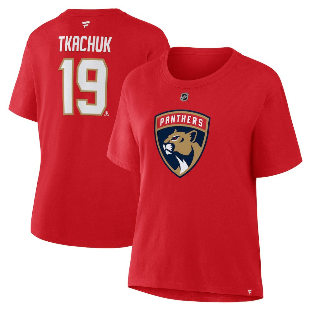 Matthew Tkachuk Florida Panthers Fanatics Women's Authentic Stack Name & Number T-Shirt - Red | US 202477606