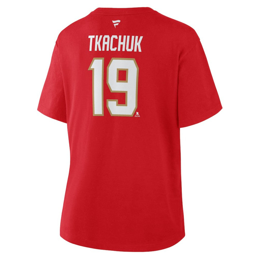 Matthew Tkachuk Florida Panthers Fanatics Women's Authentic Stack Name & Number T-Shirt - Red | US 202477606