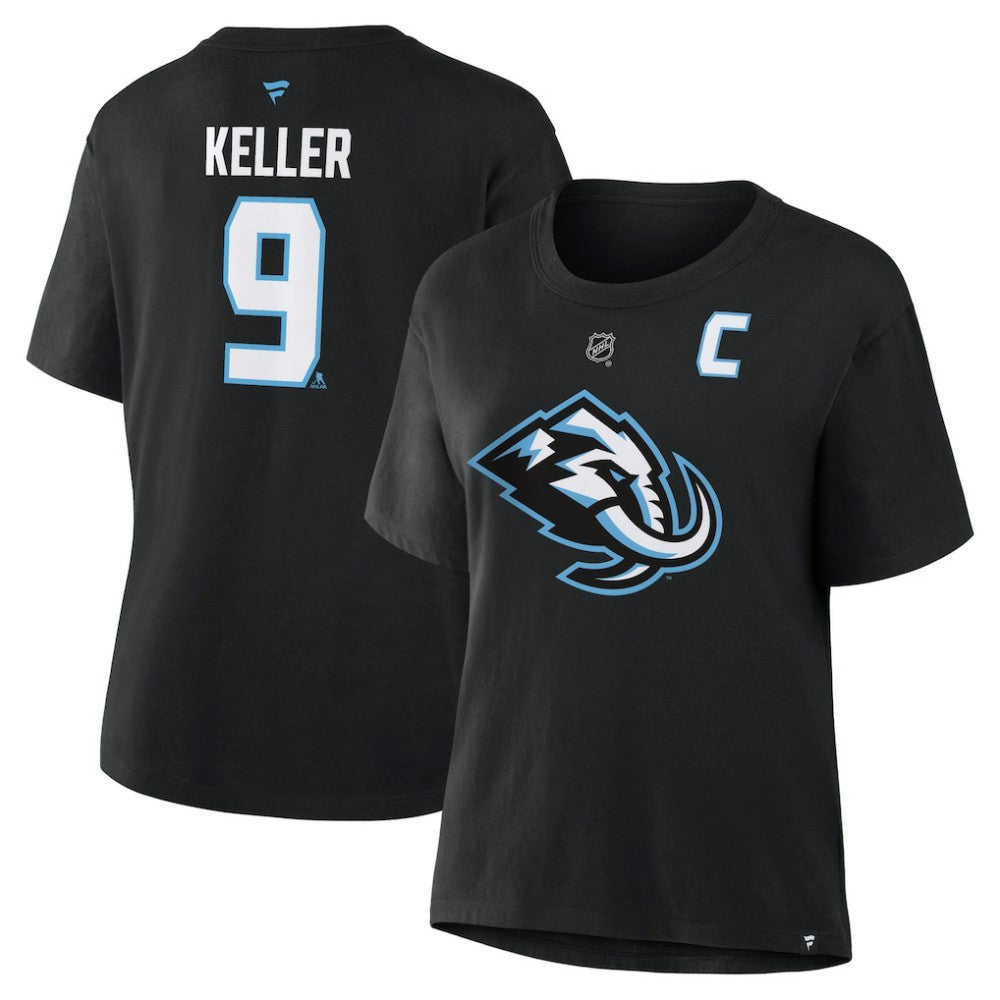 Clayton Keller Utah Mammoth Fanatics Women's Authentic Stack Name & Number T-Shirt - Black | US 202477621