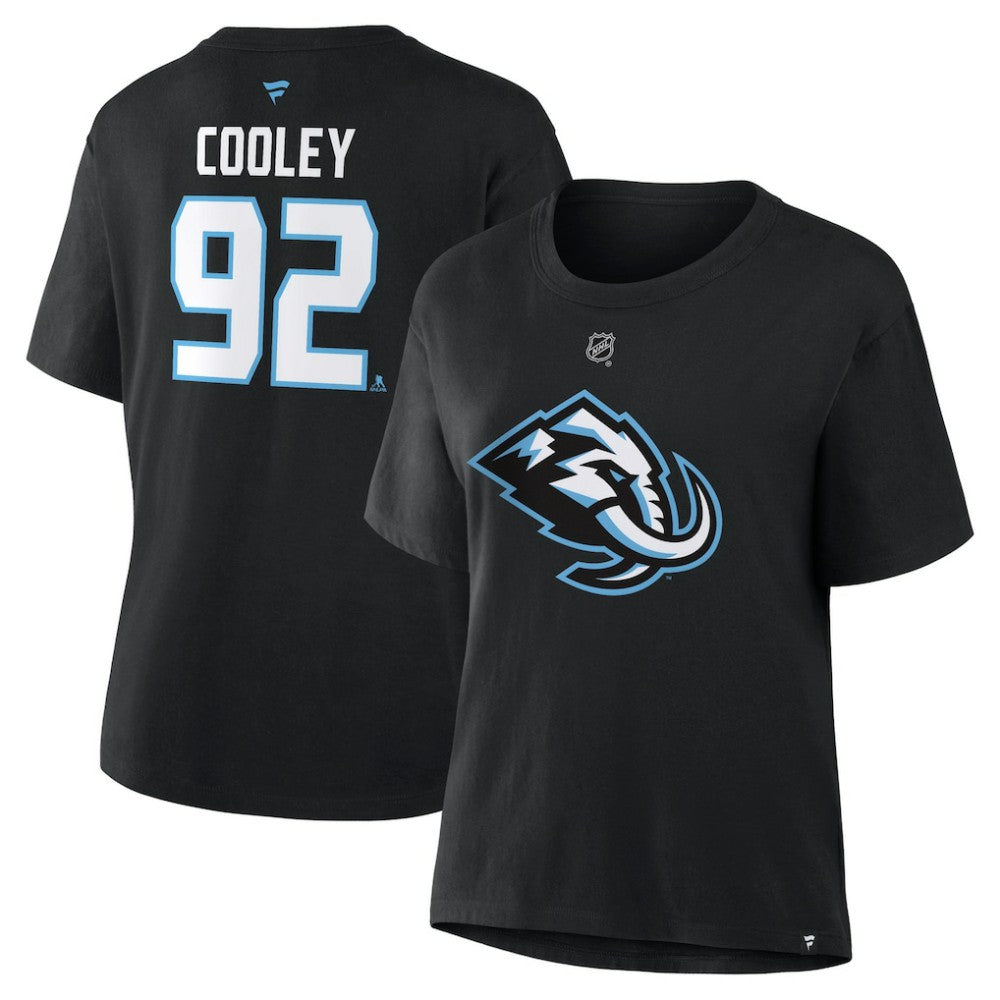 Logan Cooley Utah Mammoth Fanatics Women's Authentic Stack Name & Number T-Shirt - Black | US 202477626