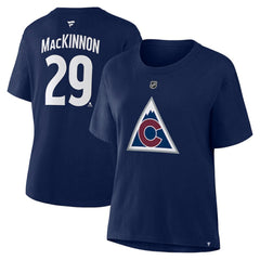 Nathan MacKinnon Colorado Avalanche Fanatics Women's Authentic Stack Name & Number T-Shirt - Navy | US 202477681