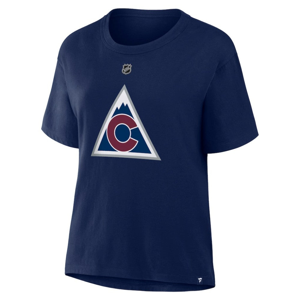 Nathan MacKinnon Colorado Avalanche Fanatics Women's Authentic Stack Name & Number T-Shirt - Navy | US 202477681